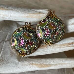 Vintage Iridescent Hillcraft Castlecraft Czech Glass Slide Earrings